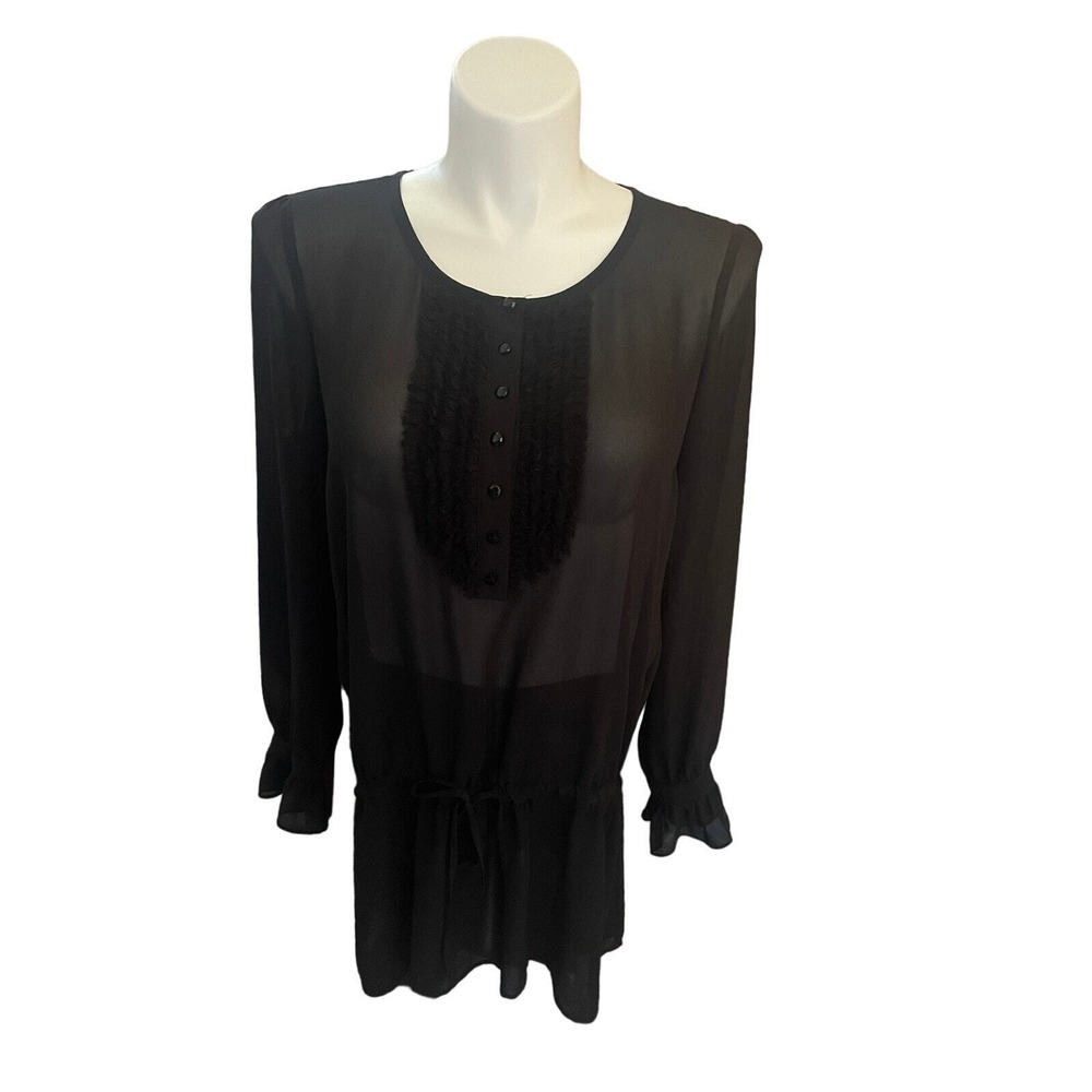 Seven7  Black Sheer Tunic Blouse Large Ruffled Bodice &‎ Dropped Waist-Feminine